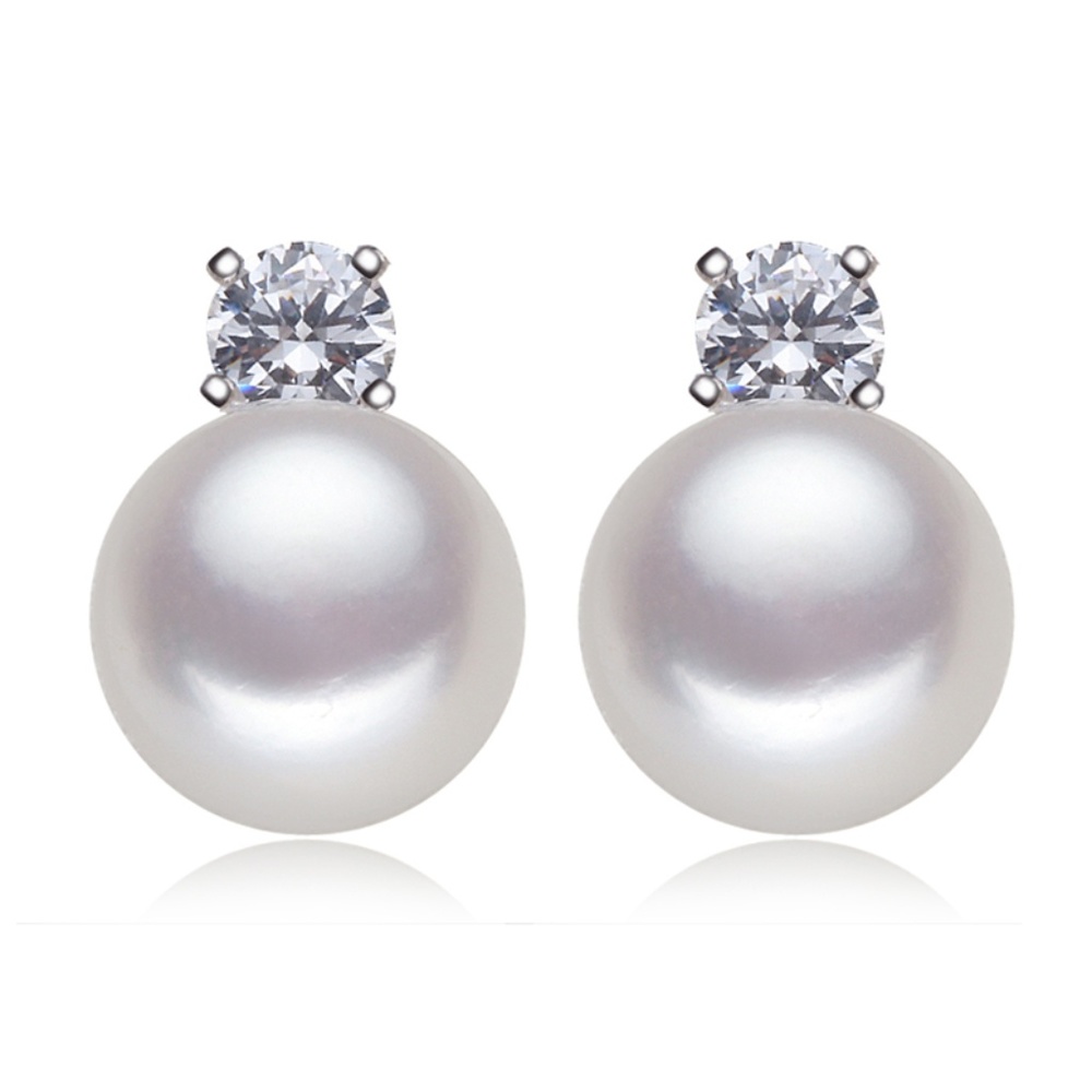 8mm Pearl Sterling Silver with CZ Stud Earring